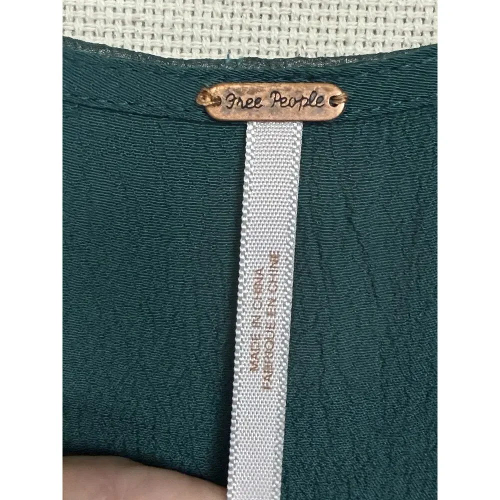 Free People Mini Dress Women’s Sz 8 Ruffle Trim Jade Green Open Sides Pockets - Picture 9 of 15